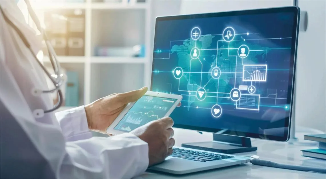 Medical professional reviewing connected healthcare technology